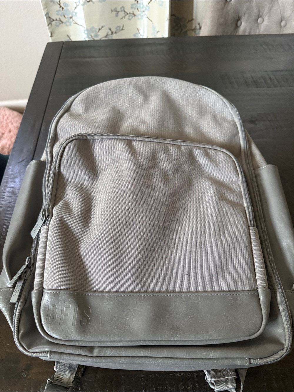 BEIS Gray Canvas Material Backpack with Subtle Trim Unisex